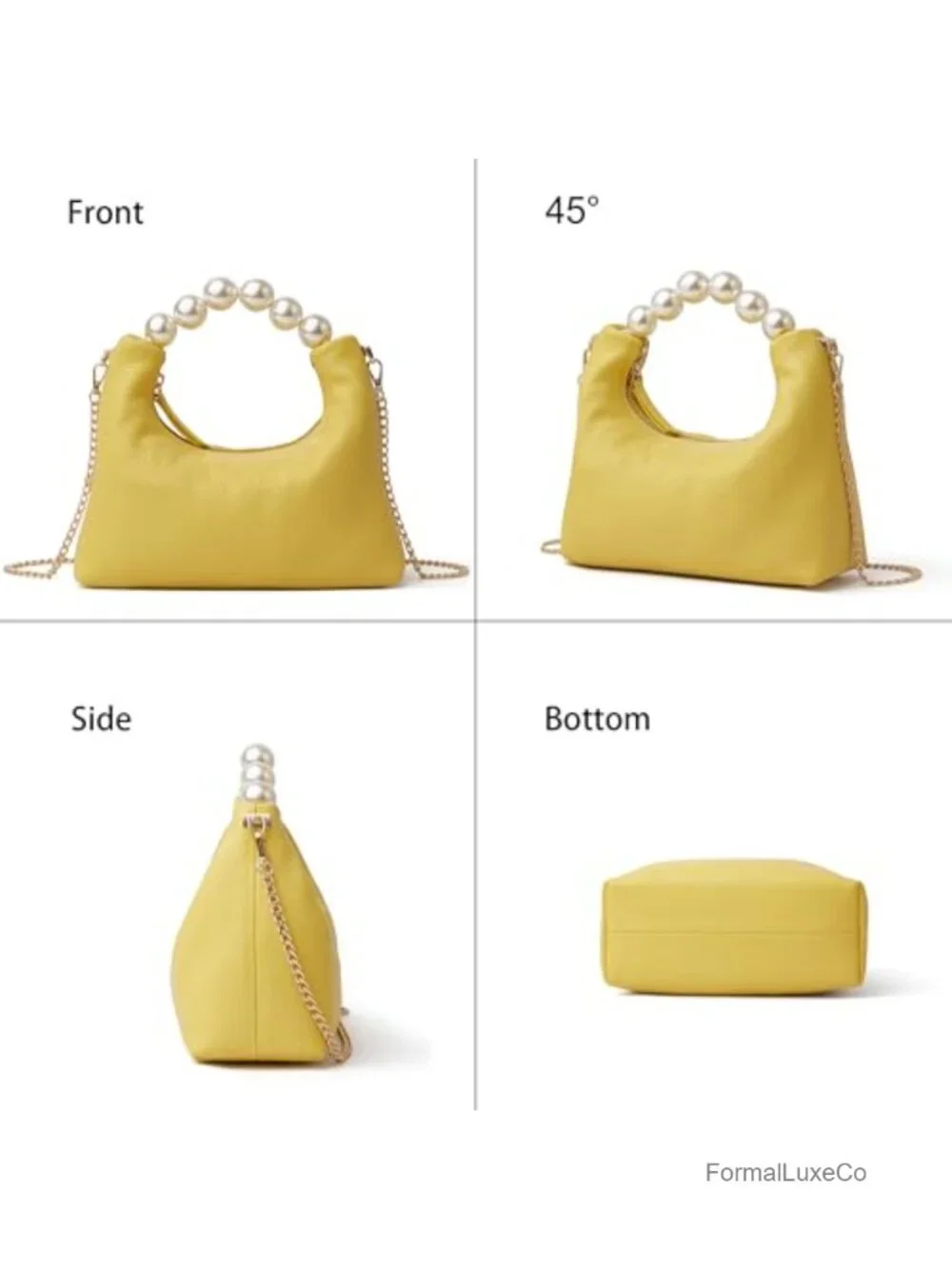 Genuine Leather Small Top Handle Clutch Purse with Pearl Handle and Detachable